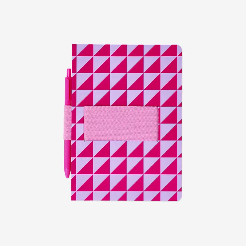 Kalemli Pembe Geometrik Desenli Defter A5