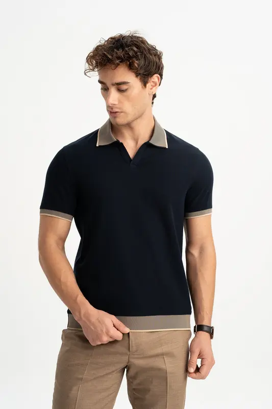 KALKIM Lacivert Merserize Kısa Kollu Polo Shirt