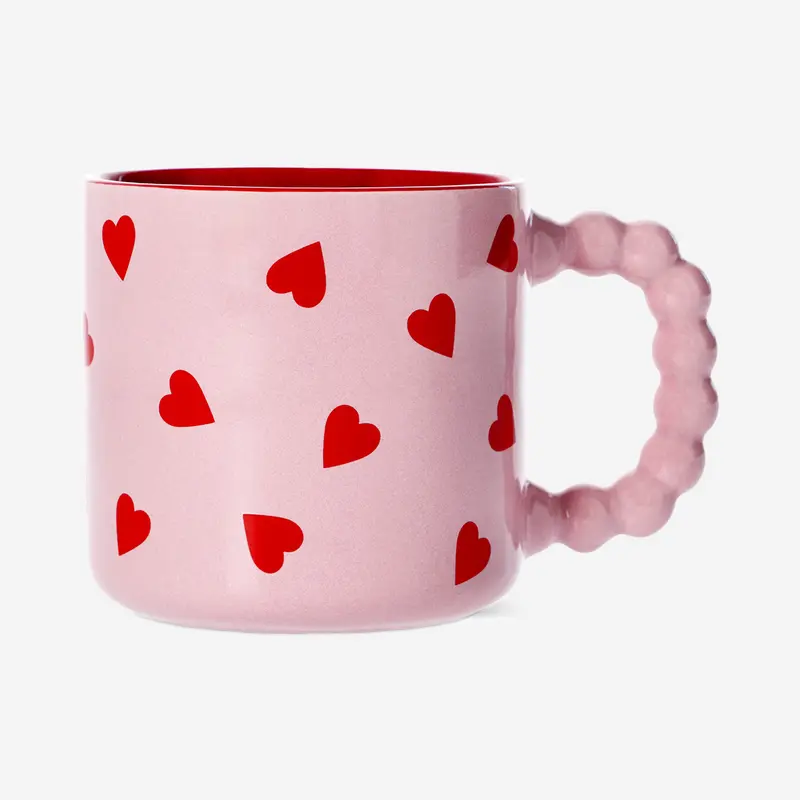 Kalp Desenli Pembe Seramik Kupa