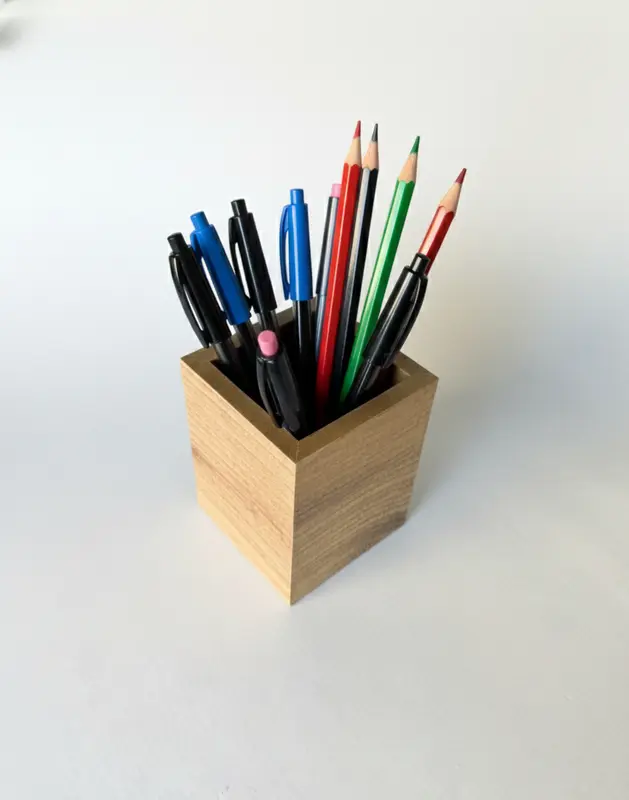 Kare MDF Kalemlik - Kahve Renkli Masaüstü Organizer, 10x8x8 cm