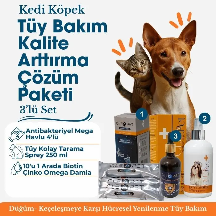 Kedi Köpek Tüy Bakım ve Kalite Arttırma 3’lü Set - Kolay Tarama Kiti