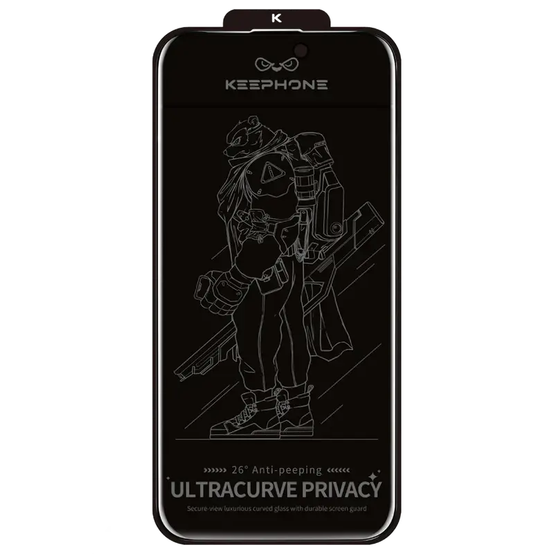 Keephone iPhone 14 Pro Max UltraCurve Privacy 3D Cam Ekran Koruyucu - Siyah