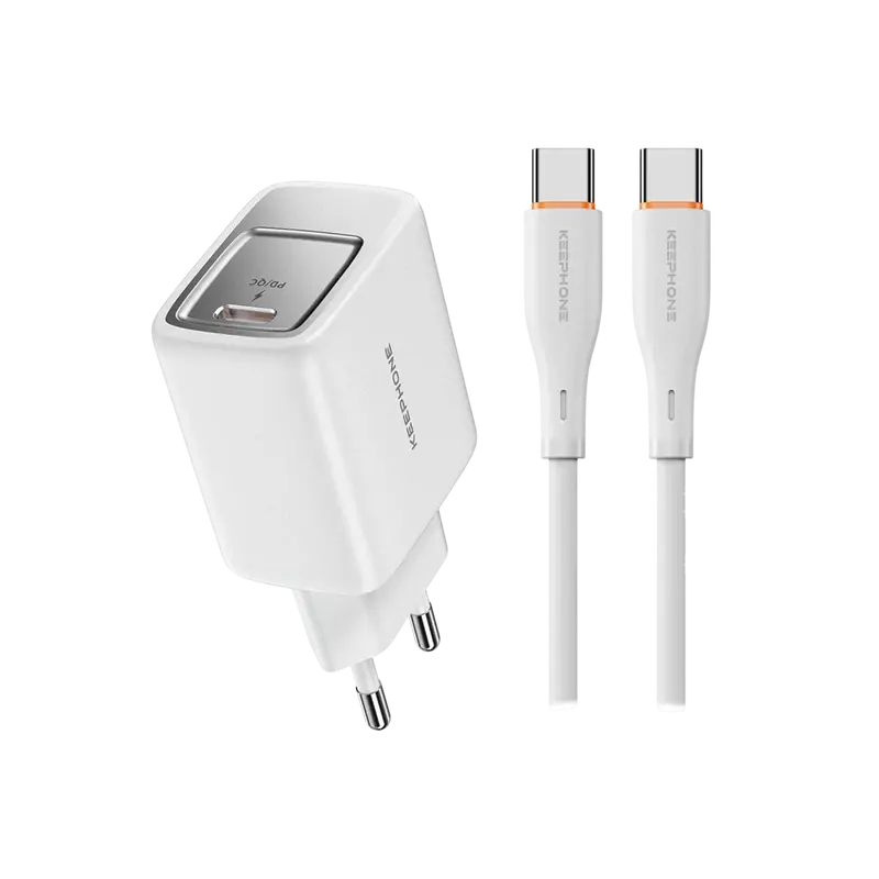 Keephone Mixeed 1 Adet 45W GaN Type-C Hızlı Şarj Adaptörü ve 60W Type-C Şarj Kablosu – Beyaz