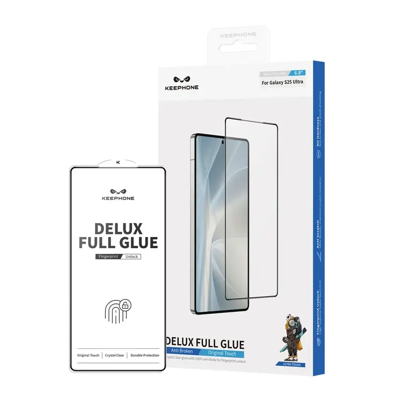 Keephone Samsung Galaxy S25 Ultra Delux Full Glue 2.5D Cam Ekran Koruyucu - Siyah