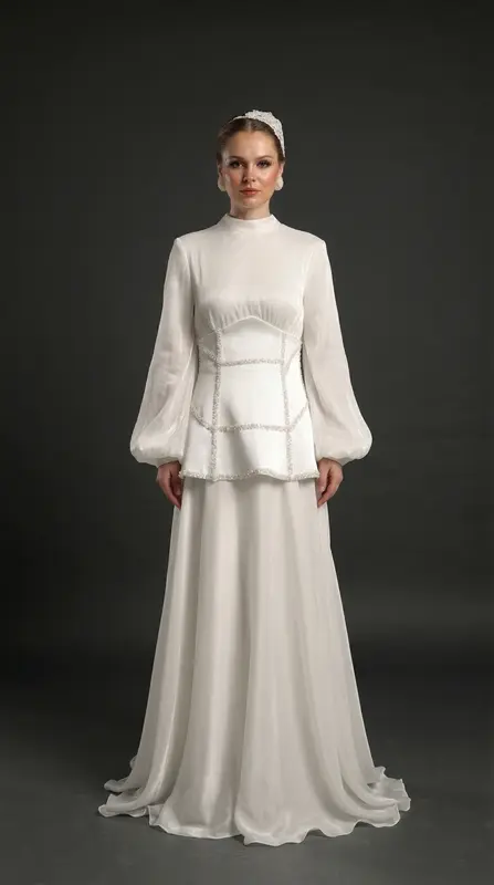 Korse Detay Ekru Pera Dress