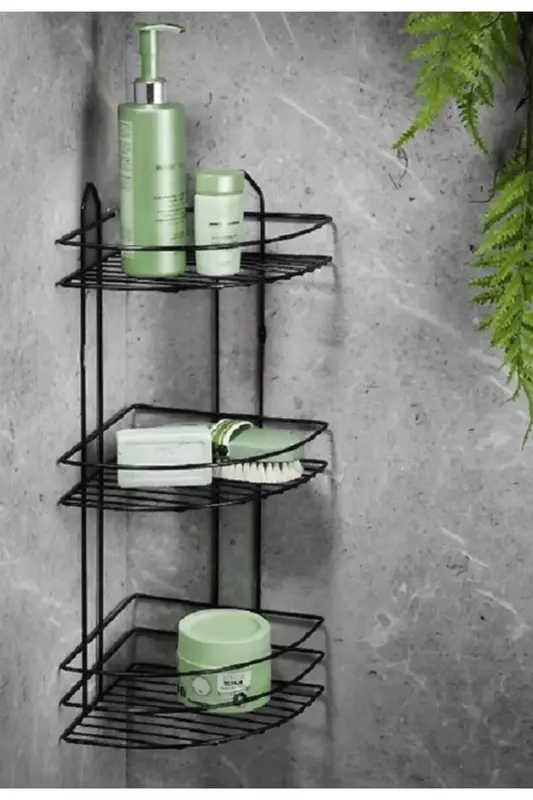 Köşelik Banyo 3 Raflı Siyah Metal -56574