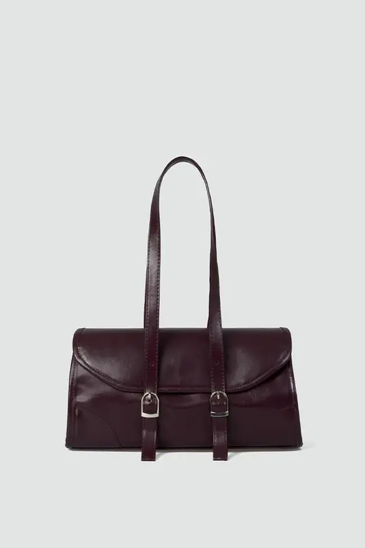 Laretta Vintage Baget Çanta Bordo Mat Deri