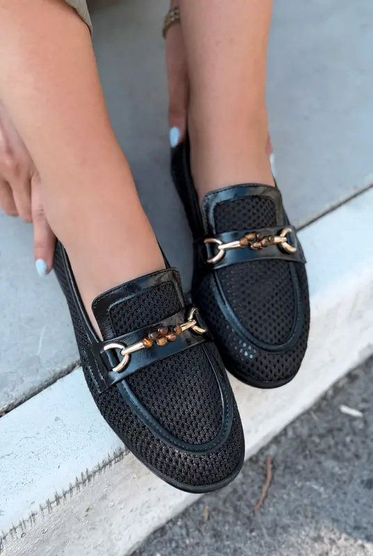 Lerion Siyah Triko Örgü Kadın Loafer