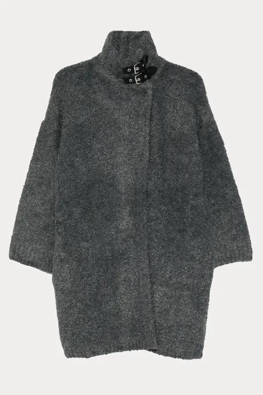 Liu Jo Relaxed Fit Dik Yakası Kemerli Yün Kaban