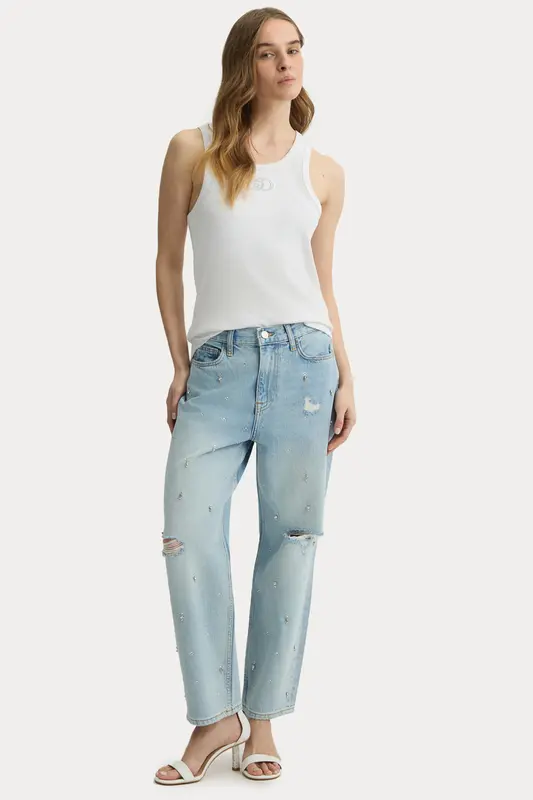 Liu Jo Straight Fit Yüksek Bel Yıkamalı Jeans