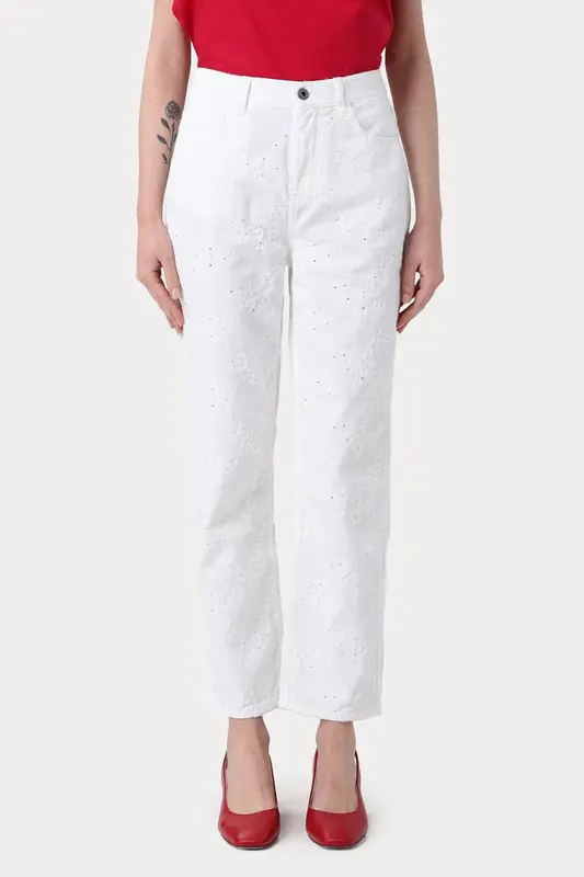 Liu Jo Straight Slim Fit Dantel Nakışlı Pantolon