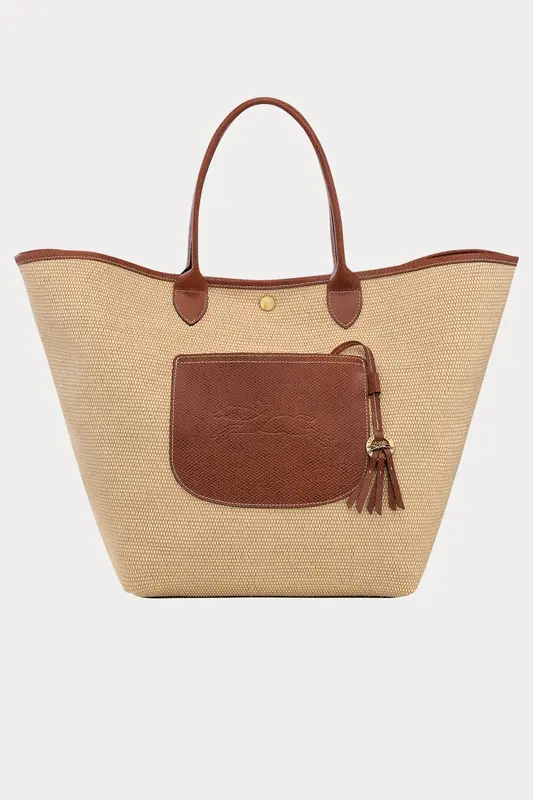 Longchamp Deri Detaylı Hasır Örgü Shopping Bag Çanta