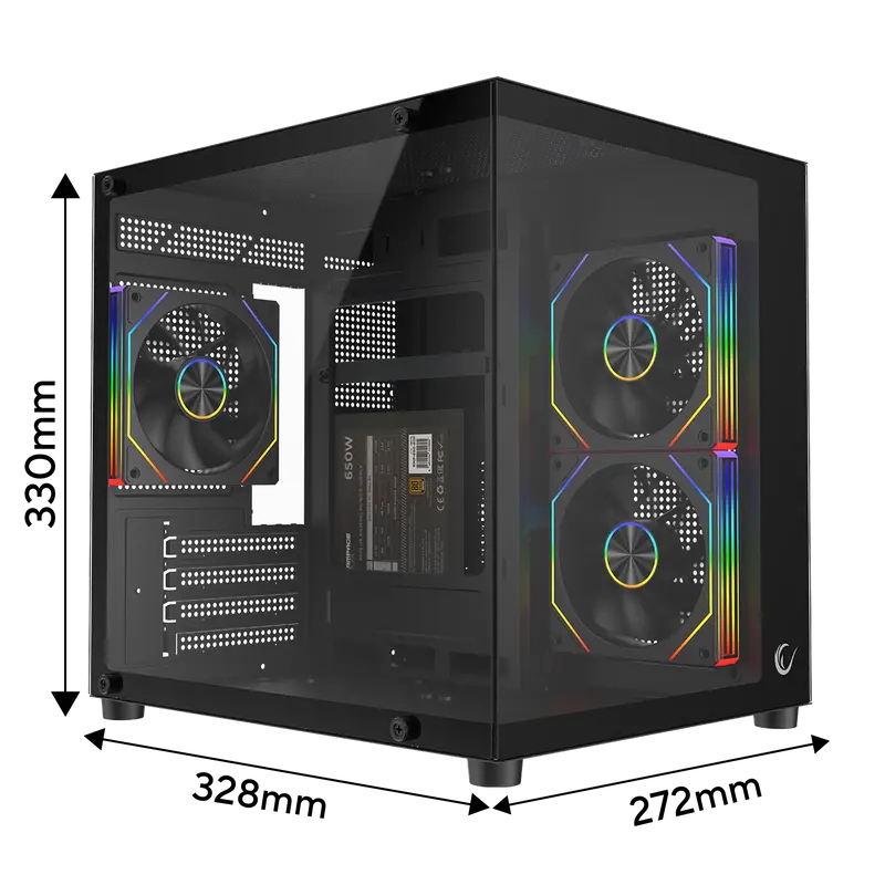 LUMID V2 - 650W 80 Plus Bronze M-ATX Temperli Camlı 3*12cm ARGB Fan Siyah Oyuncu Kasası