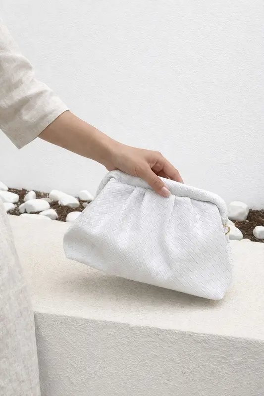 Lurine Kadın Clutch Çanta Beyaz Mat Deri