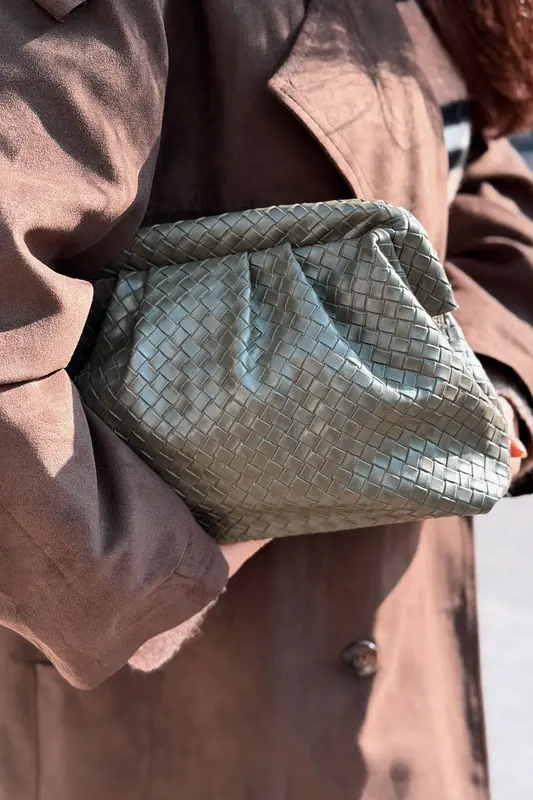 Lurine Kadın Clutch Çanta Haki Mat Deri