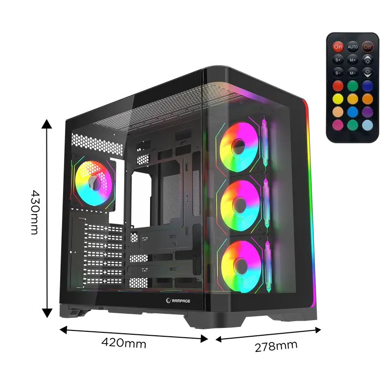 LYRON Kumandalı 7*12cm ARGB Fan+Kontrolcü PWM Fanlı ATX/M-ATX Siyah Oyuncu Kasası