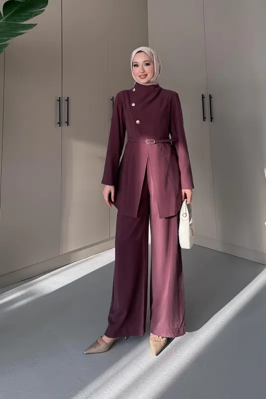 Madam Gold Düğmeli Takım Bordo