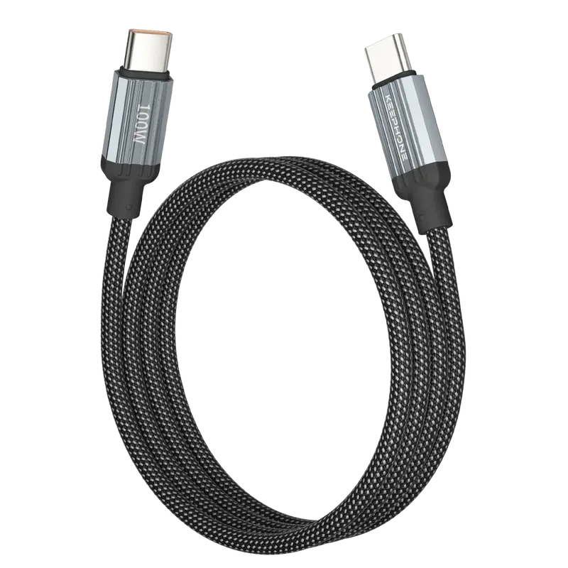 Magcoil 1M 100W Örgülü Type-C to Type-C Mıknatıslı PD Hızlı Şarj Data Kablosu - Siyah
