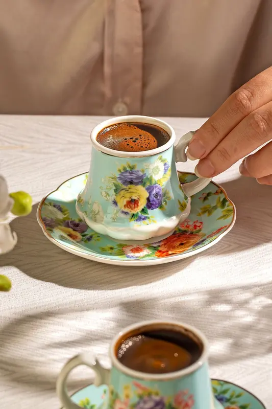 Masal 6 Kişilik 12 Parça Porselen Kahve Fincan Takımı