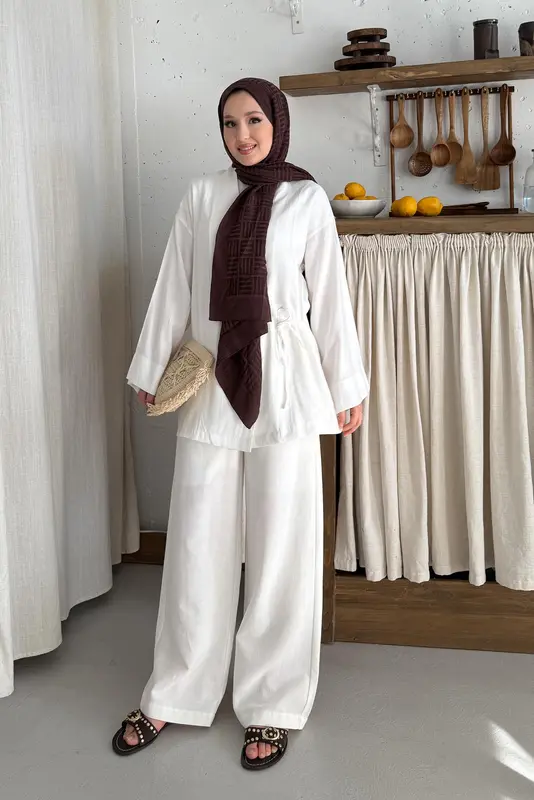 Mati Bağlamalı Kimono Beyaz