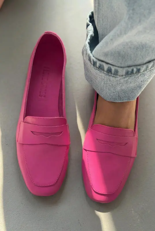 Melniel Fuşya Hakiki Deri Kadın Loafer