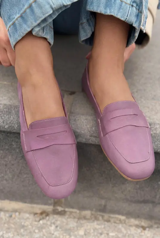 Melniel Mor Hakiki Deri Kadın Loafer