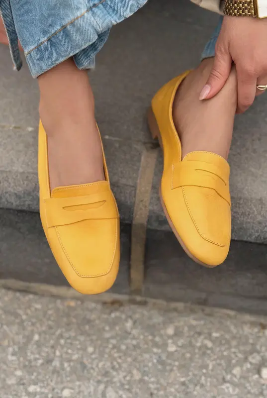 Melniel Sarı Hakiki Deri Kadın Loafer