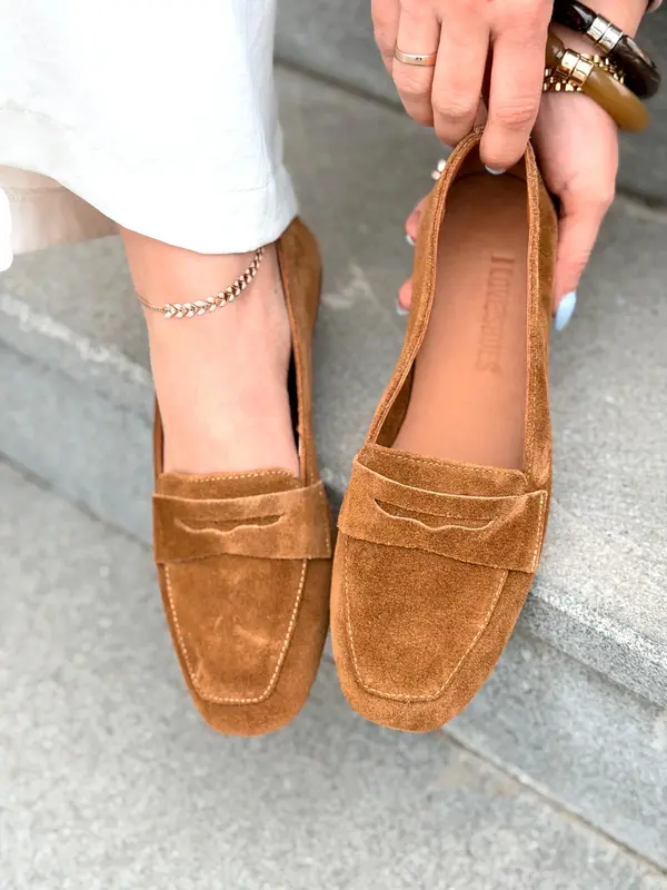 Melniel Taba Hakiki Süet Kadın Loafer