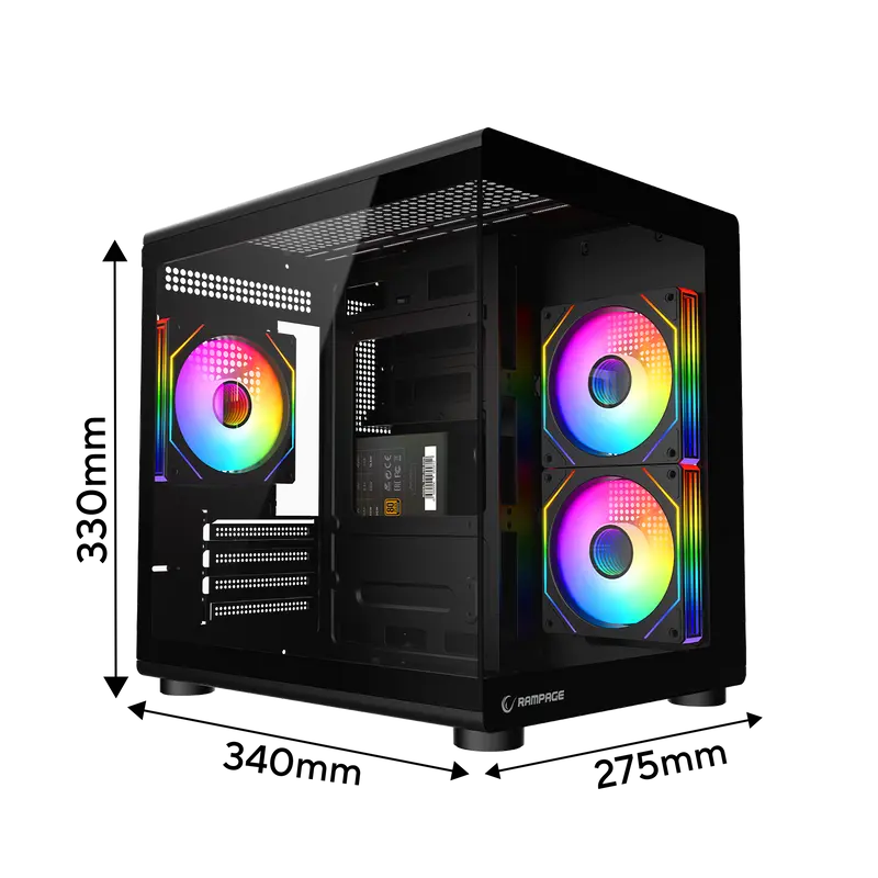 MINID V1 - 750W 80 Plus Bronze M-ATX Temperli Camlı 3x12cm ARGB Fan Siyah Oyuncu Kasası