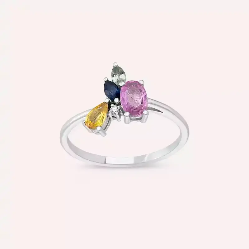 Moxie 1.04 CT Multicolor Safir Taşlı Beyaz Altın Yüzük