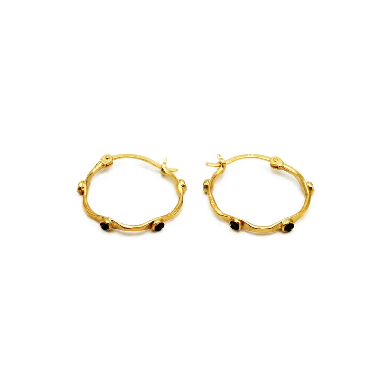 Noir Hoop Earrings — Sterling Silver with Zirconia, Gold Plated