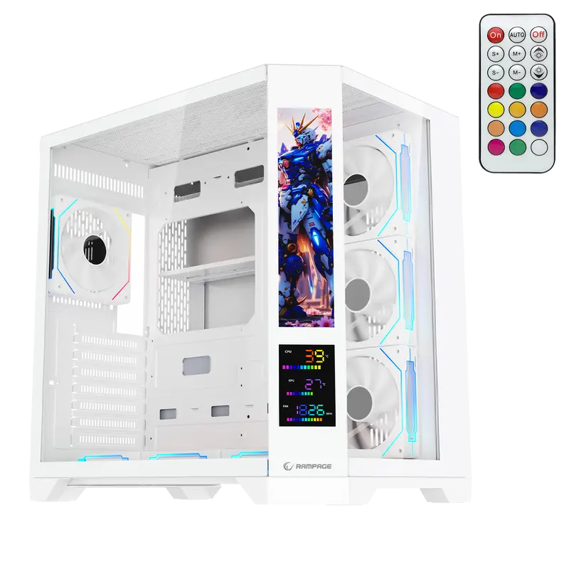 NOVA V2 9.16'' Lcd Ekranlı Hub+Kumanda Beyaz 7x12cm ARGB Pwm Fan Gaming Oyuncu Kasası