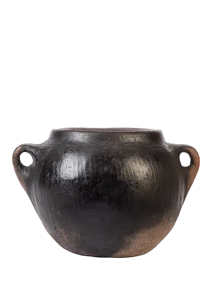 OLD STONE BLACK VASE WITH HANDLES