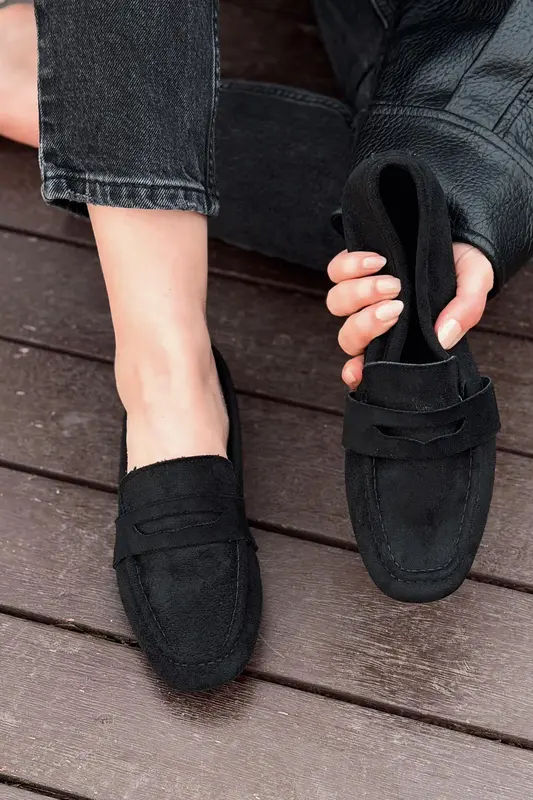 Orvino Kadın Loafer Siyah Süet