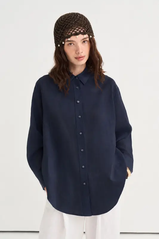 Oversize %100 Keten Gömlek