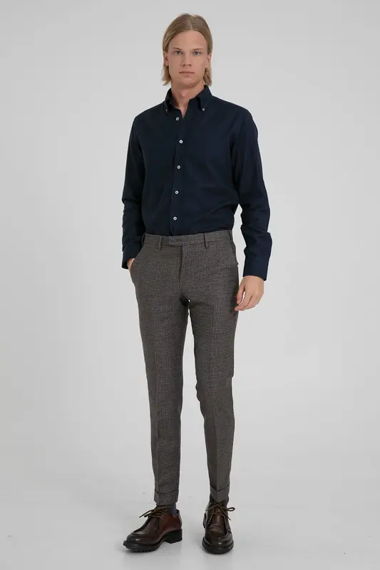 Pantaloni Torino Master Fit Piye Dö Pul Desenli Duble Paça Yün Pantolon
