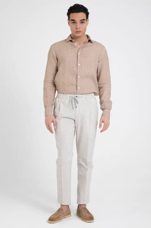 Pantaloni Torino Soft Fit Çizgili Tek Pile Yandan Cepli Pantolon