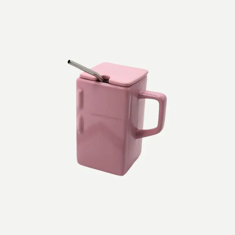 Pembe Buzdolabı Şeklinde Pipetli Kupa