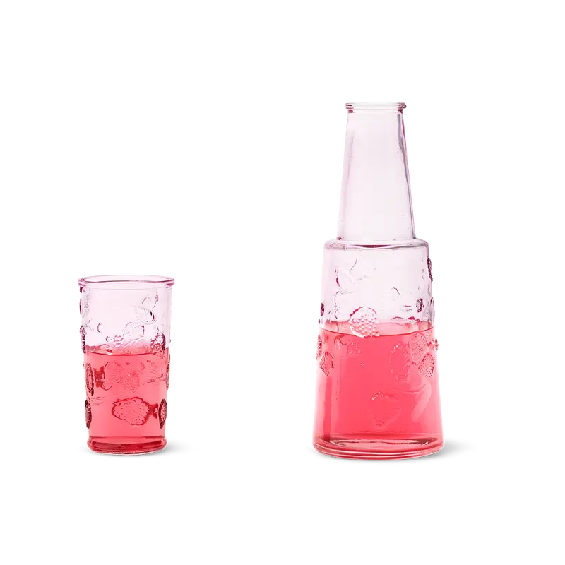 Pembe Cam Bardaklı Baş Ucu Sürahisi