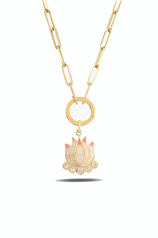 Pembe Lotus Kolye