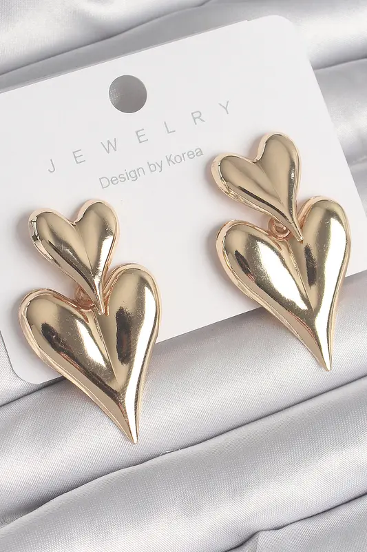 Pirinç Gold Renk Sallantı Kalp Model Kadın Küpe