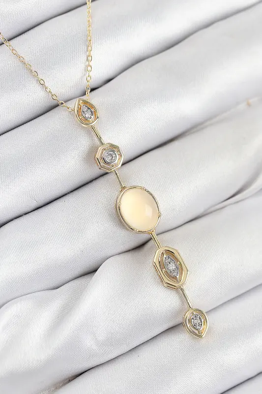 Pirinç Zincir Sarı Gold Renk Zirkon Taşlı Y Kolye