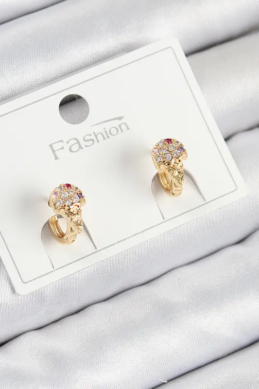 Pirinç Zirkon Taşlı Dondurma Model Gold Renk Çocuk Küpe