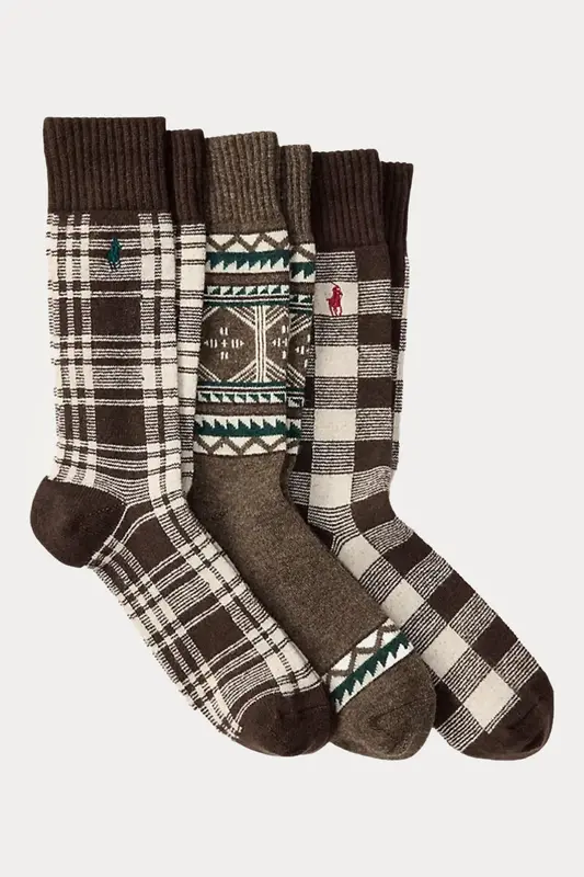Polo Ralph Lauren 3'lü Paket Ekose Etnik Desenli Yün Çorap
