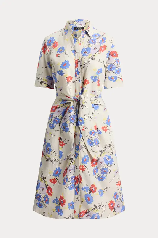 Polo Ralph Lauren Çiçek Desen Kemerli Keten Midi Gömlek Elbise