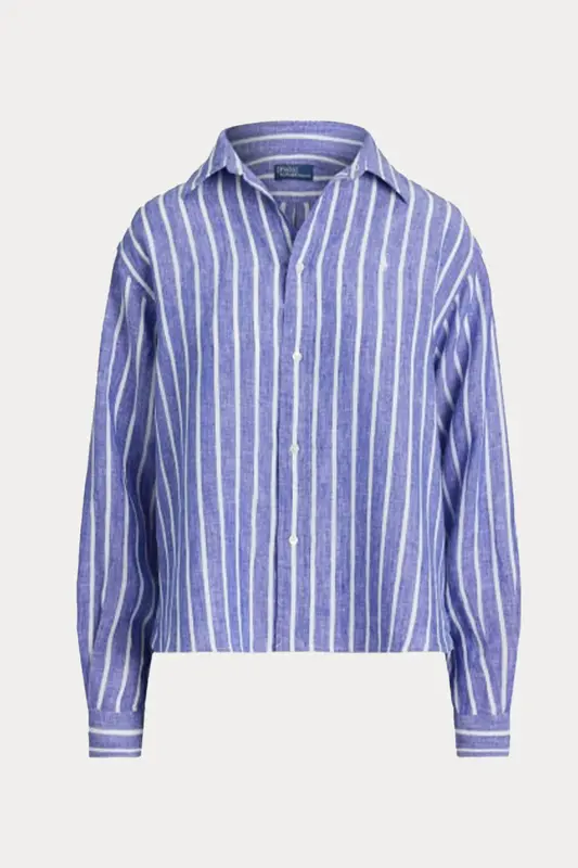 Polo Ralph Lauren Crop Boxy Fit Çizgili Keten Gömlek