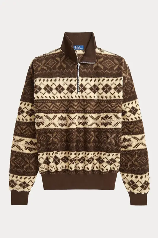 Polo Ralph Lauren Dik Yaka Yarım Fermuarlı Fire Isle Desenli Polar Sweatshirt