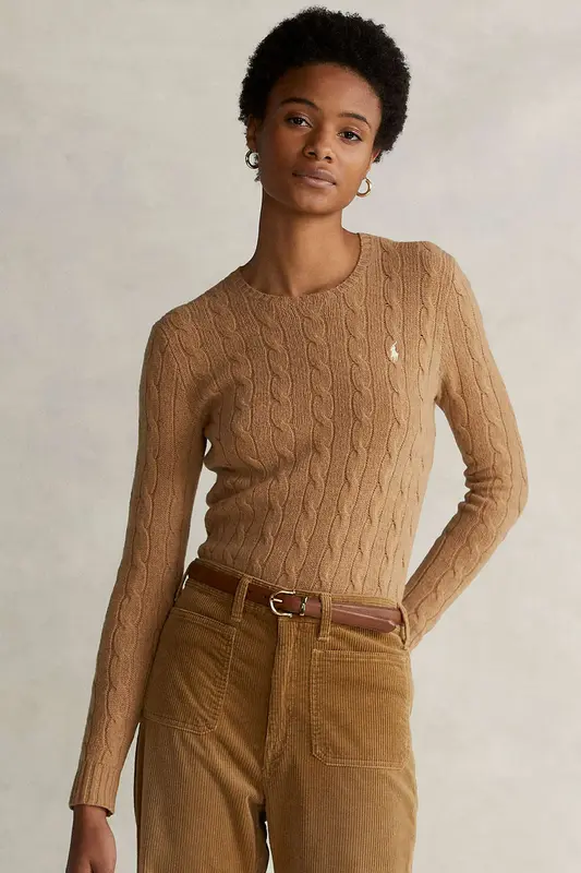 Polo Ralph Lauren Kaşmirli Yuvarlak Yaka Saç Örgü Triko