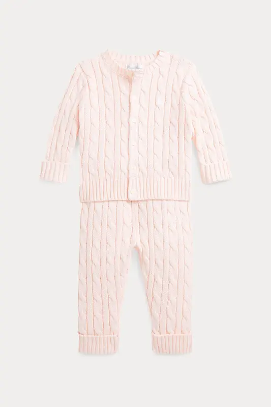 Polo Ralph Lauren Kids 12 Aylık Kız Bebek Saç Örgü Triko Pantolon Set