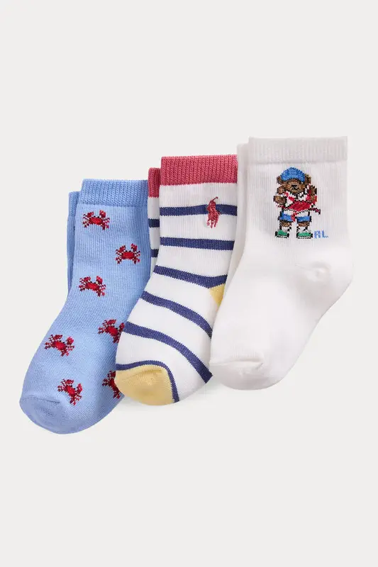 Polo Ralph Lauren Kids 6-24 Aylık Unisex Bebek Polo Bear 3'lü Paket Çorap